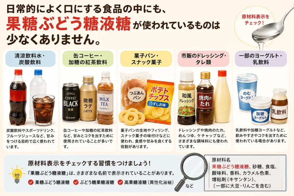 果糖ぶどう糖液糖 清涼飲料水 菓子パン 含有食品一覧